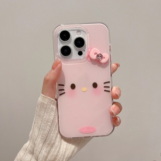 Áp dụng cho IPhone 17 16 15 14 13 12 11 Pro Max XR XS MAX 78PLUS Màu hồng Stereo Bow KT Emoji trường hợp điện thoại mềm