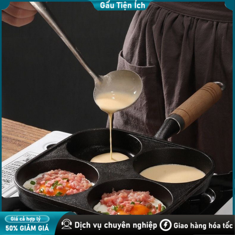 Chảo làm bánh khọt 4 ngăn chống dính chất liệu gang cao cấp Chảo 4 ngăn،Chảo Gang Chống Dính