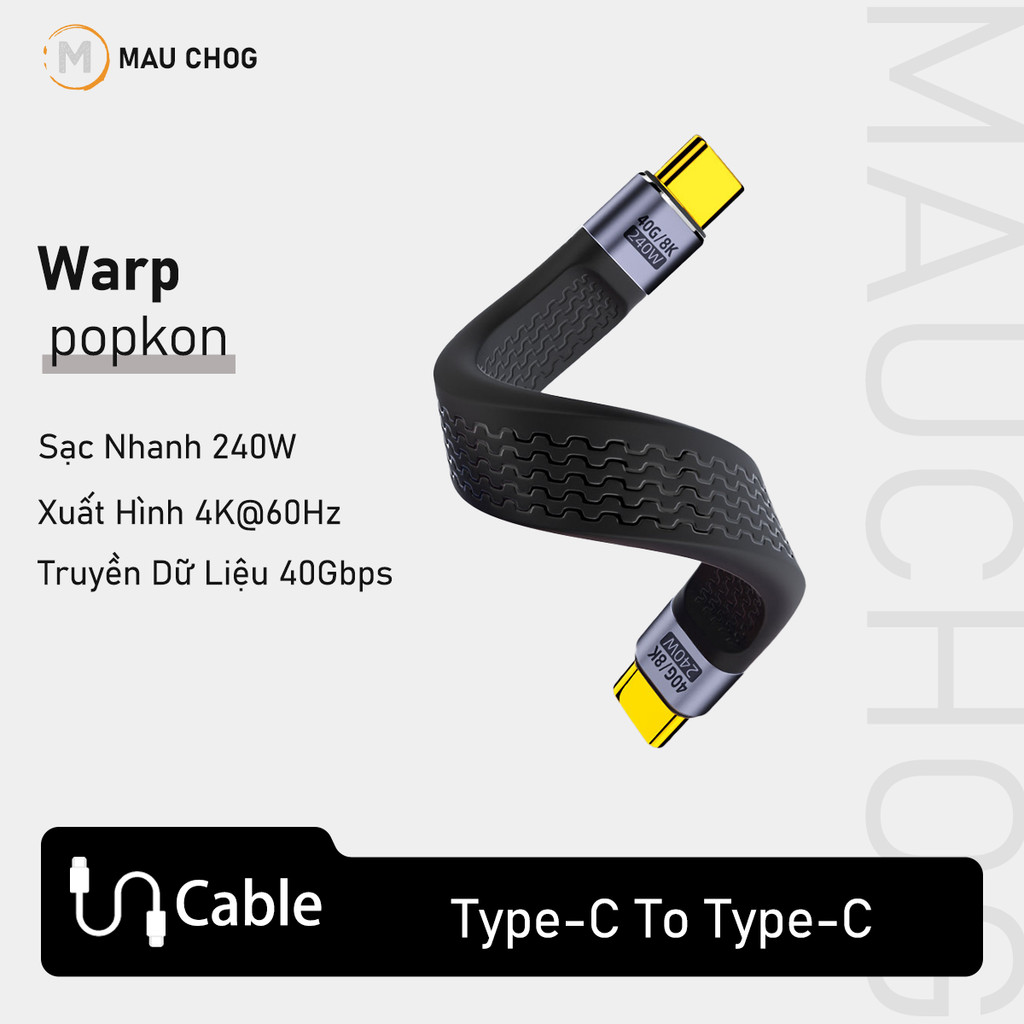 Cáp Ngắn 13cm Type C To Type C 240W Hỗ Trợ Xuất Hình 8K@60Hz Chuẩn USB4 Truyền Tải Dữ Liệu 40Gbps