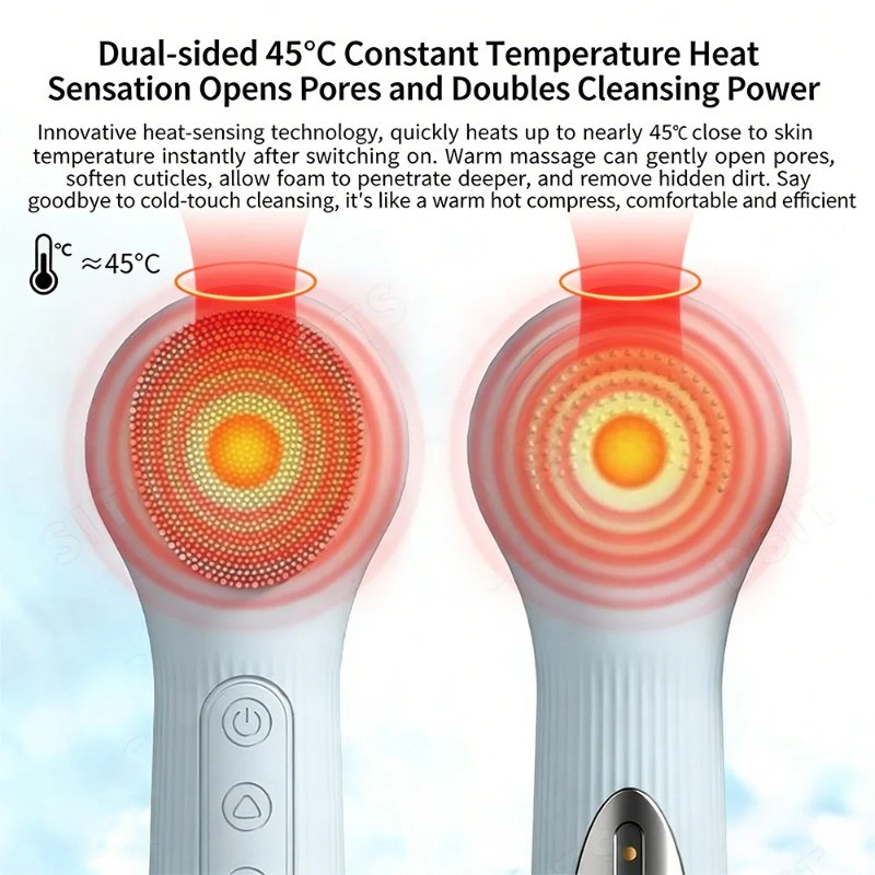 Hai Mặt Eletrical Facial Cleaning Nam Nữ Facial Cleaning Brush Làm Nóng Silicone Rửa Mặt Bàn Chải Hướng Dẫn Sử Dụng Làm Sạch Da