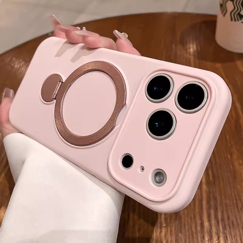 Ốp lưng silicone giá đỡ kim loại xoay 360° cho iPhone 17/16/15/14/13 Pro Max | Chống sốc chống bẩn chống rơi