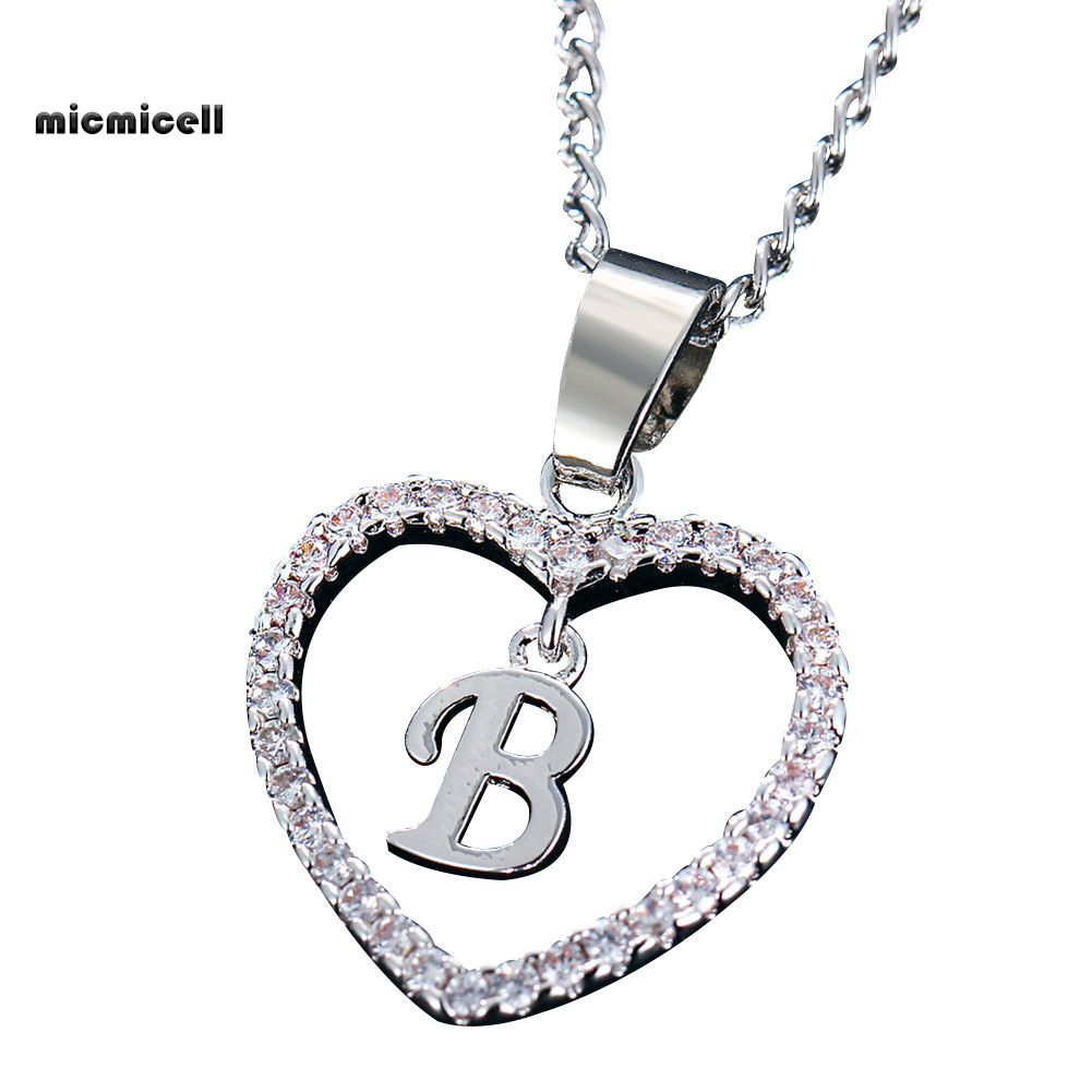 Mặt Dây Chuyền Hình Trái Tim Có Chữ Cái A đến Z, Viền Cubic Zirconia - Vòng Cổ Cho Nữ