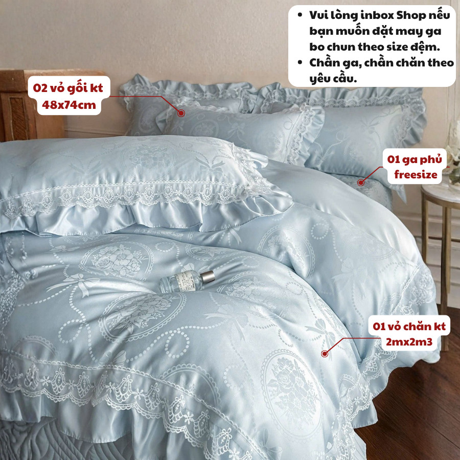 ST167- Set vỏ chăn ga gối phi lụa 4 món Jacquard tiểu thư mang phong cách tinh tế sang trọng Luxury