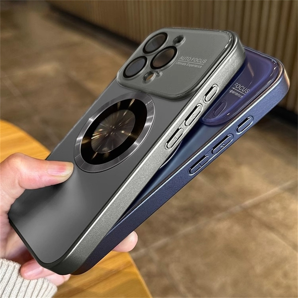Ốp điện thoại toàn ống kính bằng kính cường lực sang trọng cho IPhone 12 13 14 15 16 Pro Max Vỏ cứng mờ từ tính Vỏ chống sốc