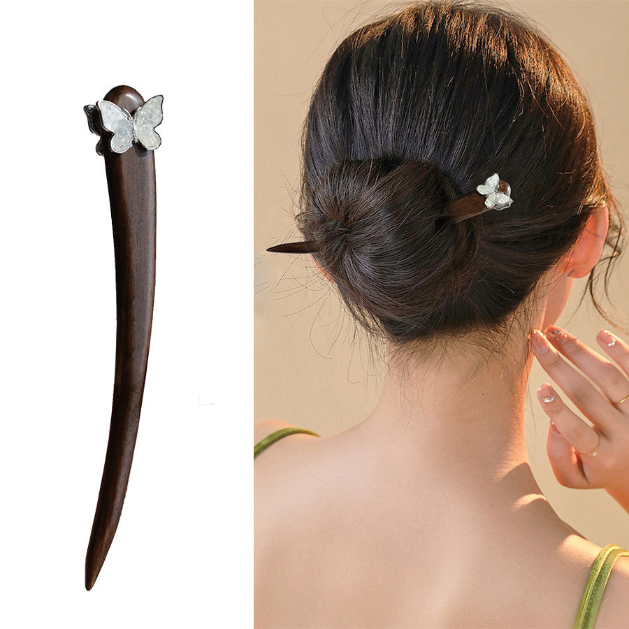 Kẹp Tóc Gỗ Đàn Hương Hai Mặt Màu Xanh Pha Lê, Hình Dạng Bướm Và Lá Lớn, Thích Hợp Cho Tóc Cuộn Đơn Giản