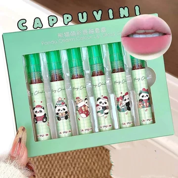 CAPPUVINI 6 Cái / bộ Ống Xanh Gấu Trúc Dễ Thương Lâu Dài Mờ Nhung Son Môi Chống Thấm Nước Môi Bùn