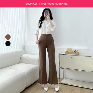 Quần tây nữ ống loe GUMAC lưng quần đỉa đôi có túi xéo hai bên LQF0907
