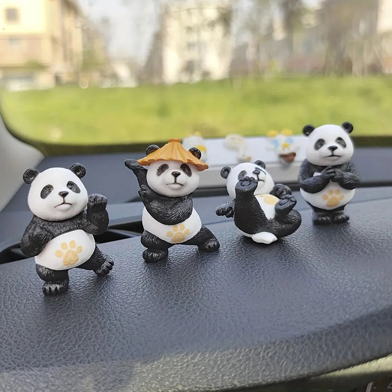 4 Micro Phong Cảnh Nhựa Kung fu Panda Các Bức Tượng Gấu Trúc Sống Động Như Thật Dễ Thương Tượng Handmade Hoạt Hình Ô Tô Để Bàn Đồ Trang Trí