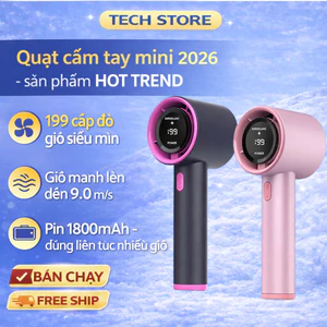 𝐓𝐞𝐜𝐡𝐒𝐭𝐨𝐫𝐞 Quạt Cầm Tay Mini 2026 199 Cấp Độ Gió Pin 1800mAh Sạc Nhanh USB Quạt Mini Cầm Tay Gió Mạnh Không Ồn