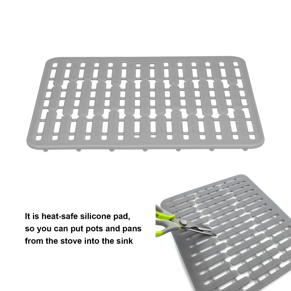 Tấm bảo vệ bồn rửa UMISTY, Thảm bồn rửa đa năng bằng silicon, Dụng cụ nhà bếp 12.60 * 11.22in Tấm cách nhiệt chống trượt màu xám Ngăn ngừa vỡ