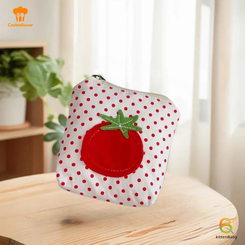 [Kitten-t] Ví đựng tiền xu phong cách cà chua Chấm bi màu đỏ Ví đựng tiền Mini phong cách Hàn Quốc dễ thương Tai nghe Lipsti Ví đựng túi xách mới