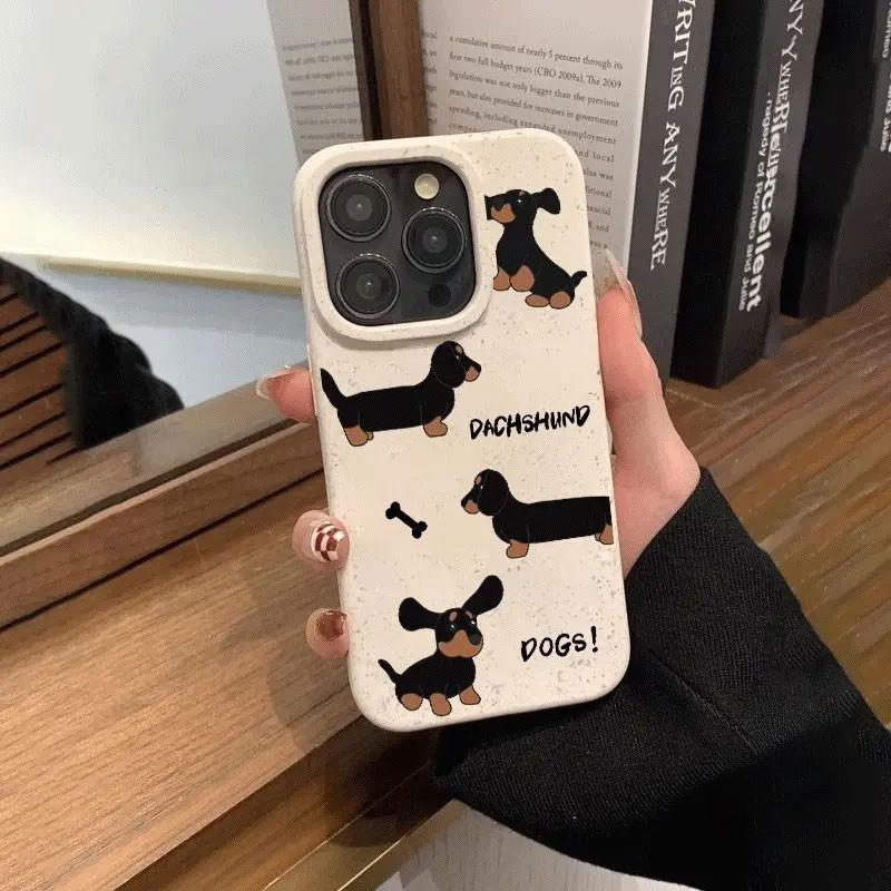 Ốp Chó Dachshund Hoạt Hình Phân Hủy Cho iPhone 11-17