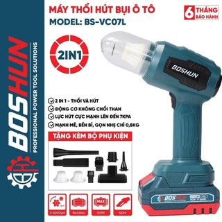 Máy hút thổi bụi dùng pin mini BOSHUN BS-VC07L, Lực 7kpa, Vừa thổi vừa hút, Đi kèm 3 lõi lọc