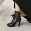 VNTMLH34-43 Kích Thước Lớn Thời Trang Ngón Chân Tròn Cao Gót Ren-Up Martin Boots Phối Ren Ngọt Ngào Khóa Phẳng Ren Sau Dây Kéo Giày Bốt Ngắn