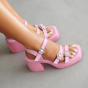 VNMTH35-39 Giày sandal nữ mũi mở đế dày, dây đeo khóa phẳng, phong cách Hàn Quốc, đế dày thời trang