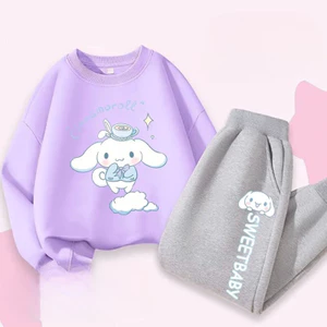 Bộ áo Hoodie và quần hoạt hình Cinnamoroll dành cho trẻ em Trang phục hai mảnh thông thường ấm cúng