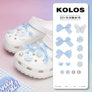 Phụ Kiện Lỗ Nơ Xanh Giày Tình Yêu Hoa Ba Lê Phong Cách Tự Làm, Dùng Cho Crocs, Có Thể Tháo Rời, Zhibixing ins