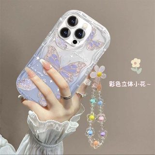 Bướm Dễ Thương Có Hoa Dây Đeo Cổ Tay Cho IPhone 16 15 Pro Max Plus 16E SE4 Ốp Lưng Điện Thoại Silicon Mềm