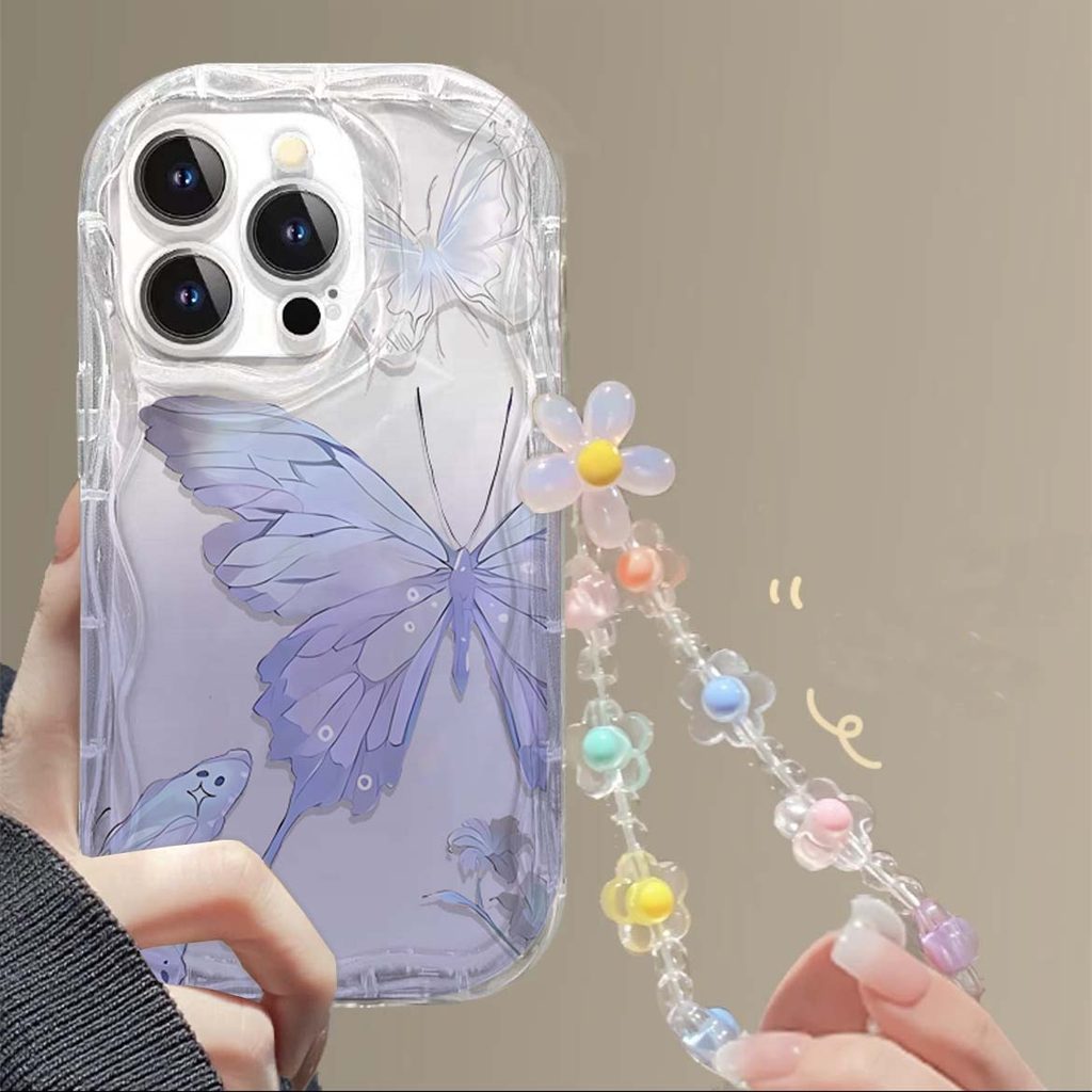 Bướm Hoa Có Dây Xích Treo Vỏ Cho Xiaomi 17 Max 15 Ultra 15T Pro Poco F7 Ultra M7 Pro Ốp Lưng Silicon Mềm