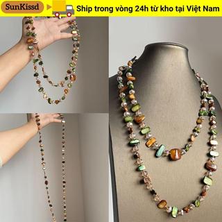 Vòng cổ bohemian vintage vỏ thời trang đính hạt nhiều màu sắc và xanh lá cây, phù hợp cho nữ và bé gái