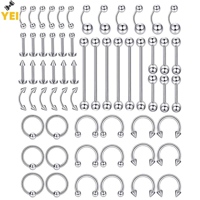 Phụ Kiện Xỏ Khuyên BodyYEI 72 Miếng - Mũi, Môi, Lông Mày, Lưỡi