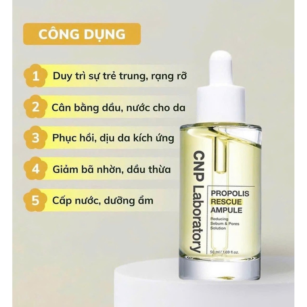 Tinh Chất Keo Ong CNP Laboratory Propolis Rescue Ampule (50ml) - Phục Hồi, Giảm Kích Ứng & Chăm Sóc Da Dầu Mụn