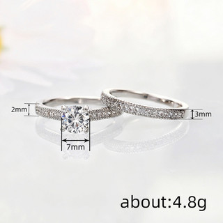 Bộ hai mảnh nhẫn bạc S925 zircon, thời trang đơn giản, phù hợp làm quà cưới