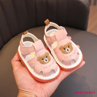 MG-Little Girl Boy Summer Sandals Giày thêu gấu đế mềm chống trượt cho bữa tiệc đi học ngoài trời