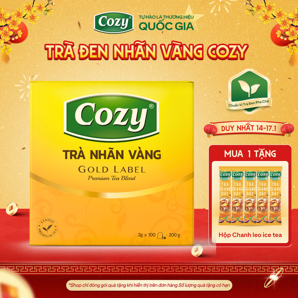 Trà Đen Nhãn Vàng Cozy Túi Lọc Rời (200gr - 100túi) Dùng Trong Pha Chế, Hương Vị Đậm Đà Hỗ Trợ Giải Nhiệt Và Thanh Lọc