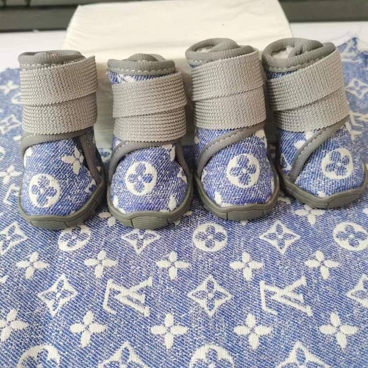 【Ready Stock】 Waterproof Anti-Drop Soft Bottom Dog Shoes Big Brother Corgi/French Bulldog Golden Retriever plus Velvet Pet Shoes Anti-Drop Set of Four fh7Q