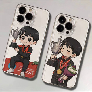 Ốp điện thoại Q-version Sun Yingsha và Wang Chuqin cho iPhone 17Air / 16 / 15PLUS / 14 / 13pro Max / 12 / 11 / X / XS / 7 / 8, Vỏ trong suốt, chống thấm nước, chống sốc, vỏ bảo vệ