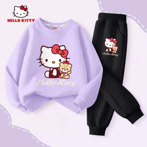 Hello Kitty Bé Gái Quần Áo Hai Mảnh Bộ Hoạt Hình Dễ Thương Trẻ Em Trang Phục Thường Ngày