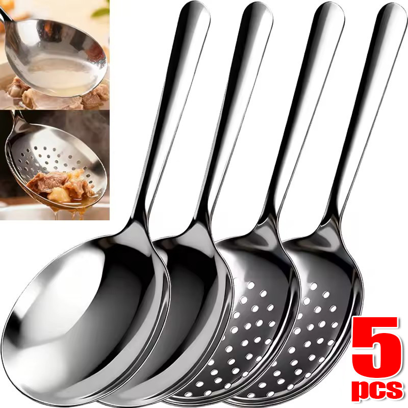 1 / 2 / 3 / 5 Thìa Canh Inox Lớn Có Lỗ Thoát Nước / Thìa Có Rãnh Dày Cho Buffet