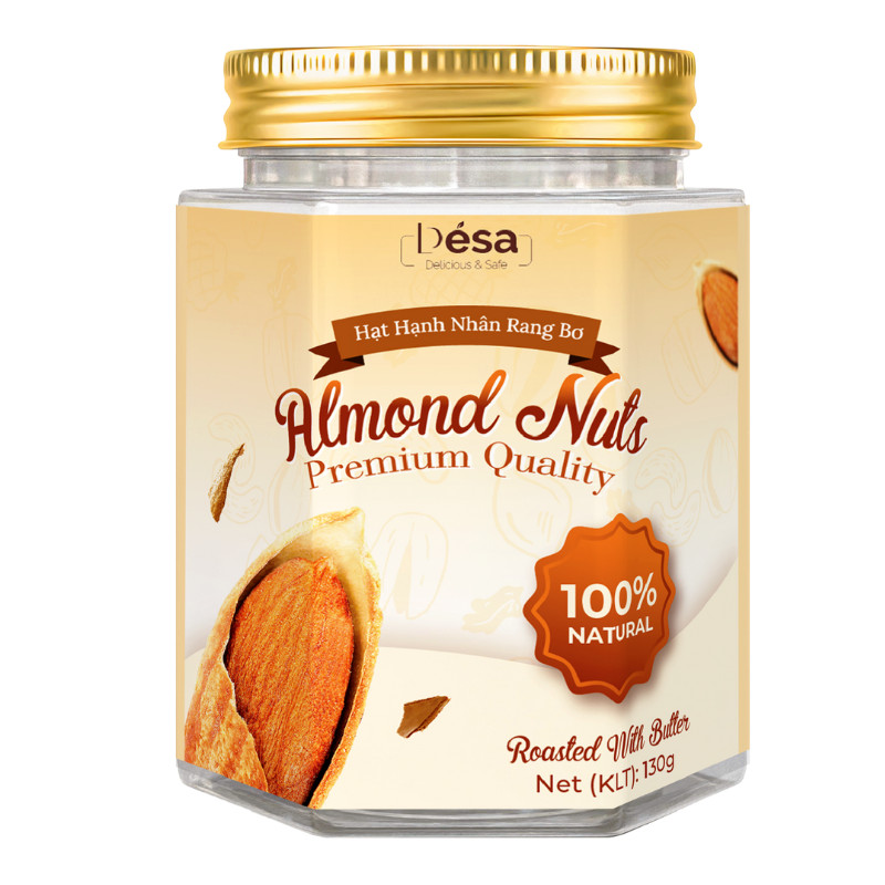 Hạnh Nhân Rang Bơ Desa 130g Hũ Thủy Tinh Cao Cấp Thơm Ngon Giòn Rụm, Quà Tết Sang Trọng Cho Lễ Tết
