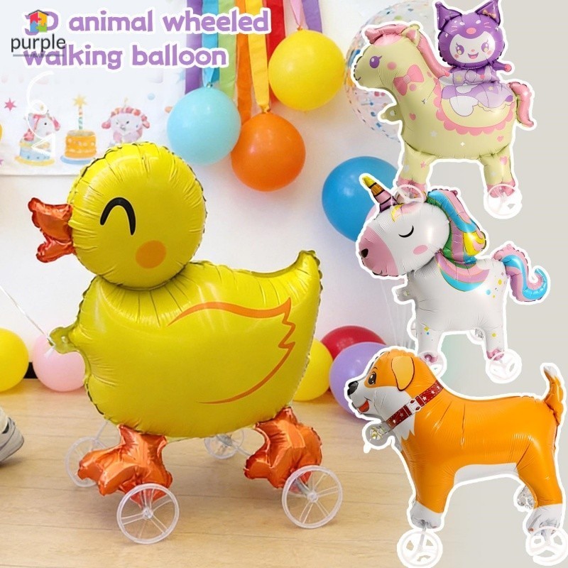 Bóng bay có bánh xe động vật 3D dễ thương vui nhộn cho trẻ em - Bóng bay bằng nhôm hình con vịt hình con vịt đi bộ ngoài trời