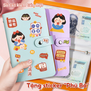 Sổ tiết kiệm đựng tiền màu pastel A6, sổ tay theo dõi chi tiêu 100 ngày kèm sticker phú bà dễ thương