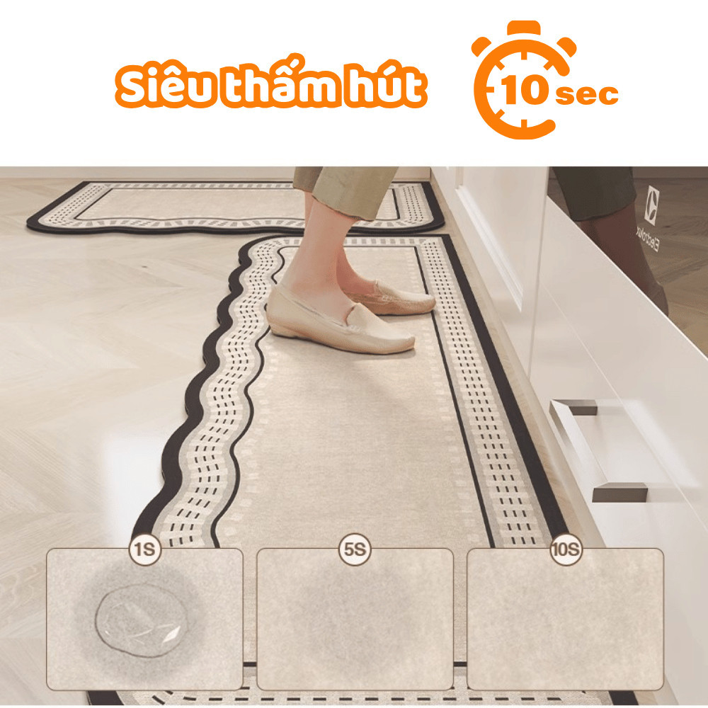 Combo 2 Thảm Lau Chân Thấm Hút Tốt DINO, Bộ 2 Thảm Lót Sàn Nhà Bếp, Phòng Khách Sang Trọng