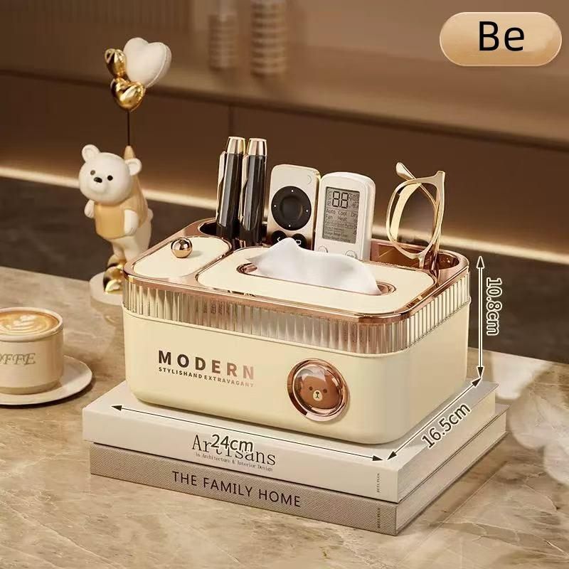 （HOT）Hộp đựng khăn giấy  cao cấp，hình gấu dễ thương，Hộp đựng tăm và tăm bông ,Lò xo tích hợp,hộp khăn giấy giá trị cao