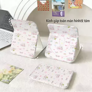 Thỏ con đáng yêu với hoa văn vỡ vụnTiện lợi cho làm đẹp & du lịch Gương gấp đa năng, gọn nhẹ