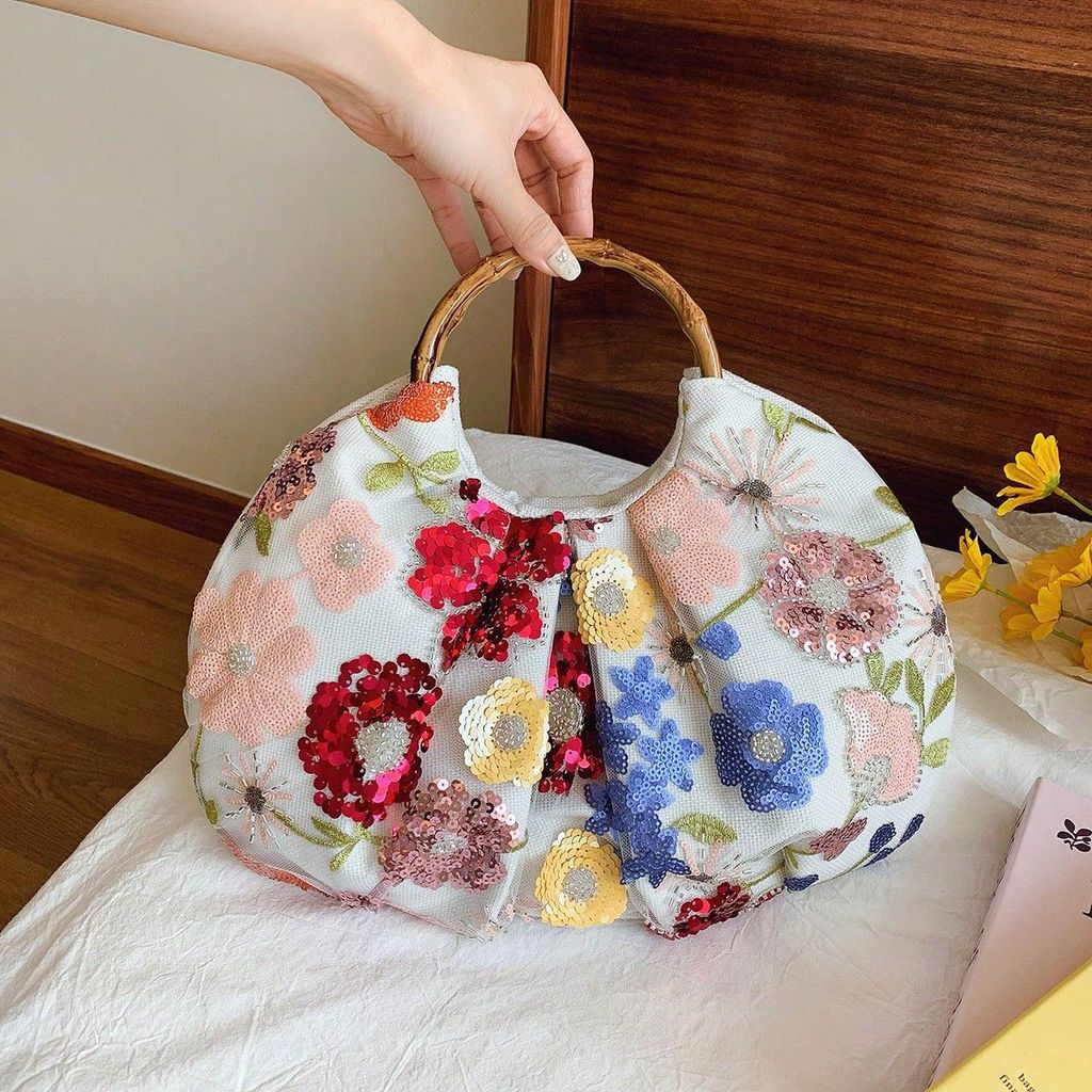 Trang trí hoa tay cầm bằng tre sequin phong cách Trung Quốc mới dành cho nữ Túi xách tay trên cùng