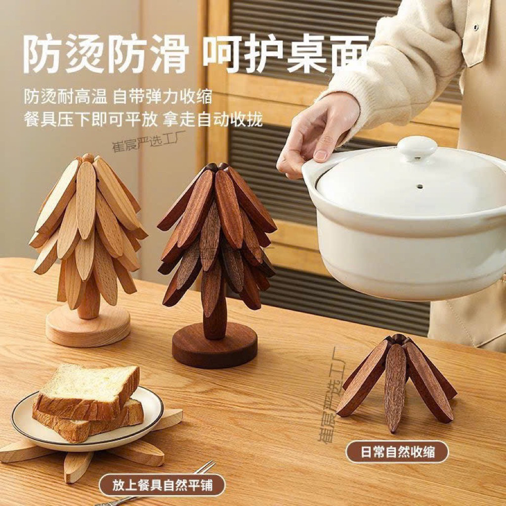 Bộ 5 Miếng Lót Bát Đĩa Cốc Chén Nồi Bằng Gỗ Chịu Nhiệt Tốt