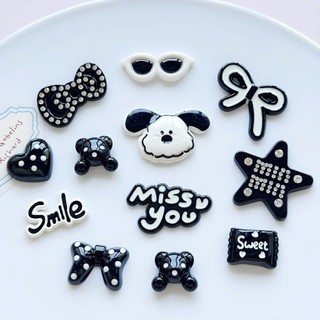 [NEW TREND 2026] Set charm gắn dép : Set tone đen trắng- gấu nơ sao đen trắng