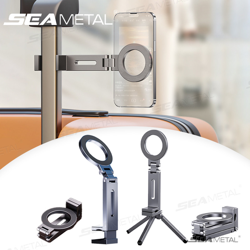 SEAMETAL Giá đỡ điện thoại gập 360° từ tính, kẹp xoay hai mặt, ABS, chân tripod/ô tô