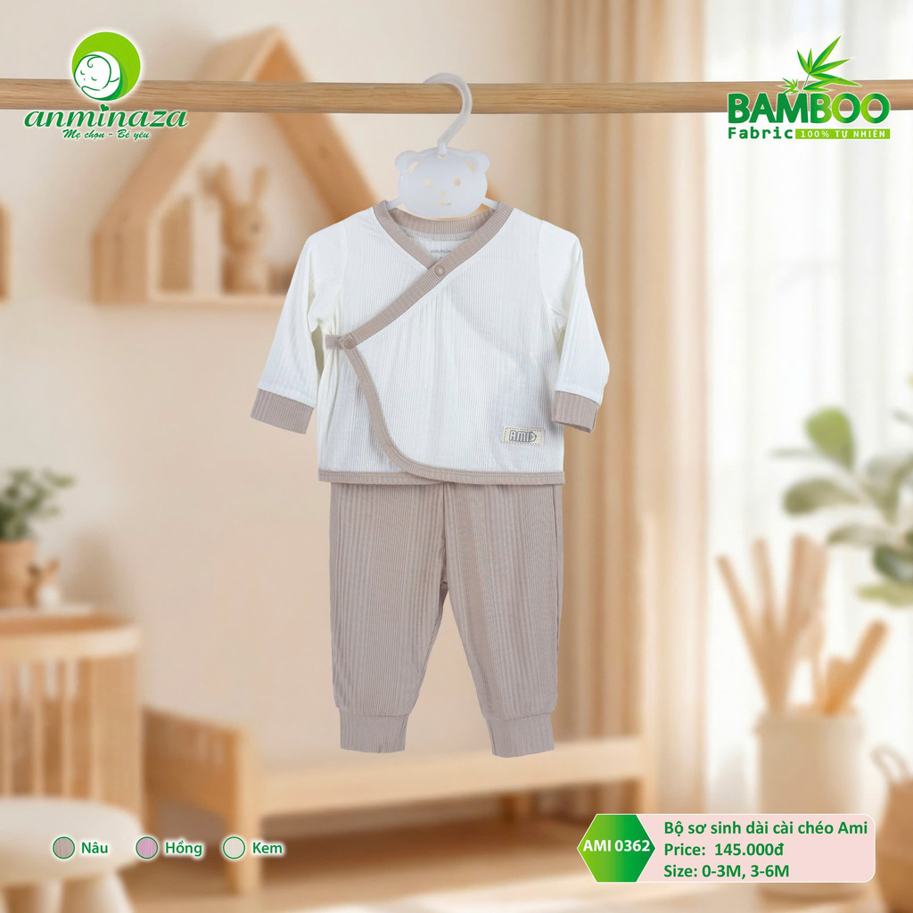 Bộ Sơ Sinh Cài Chéo Anminaza Vải Tăm Tre An Toàn Thấm Hút - Hàng Chính Hãng AMI0362