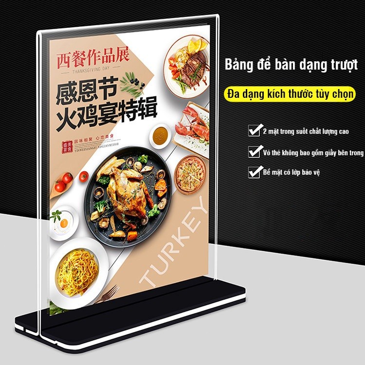 Bảng menu quán cà phê mica loại dày – Để bàn hiển thị menu, bảng giá, mã QR thanh toán bền đẹp