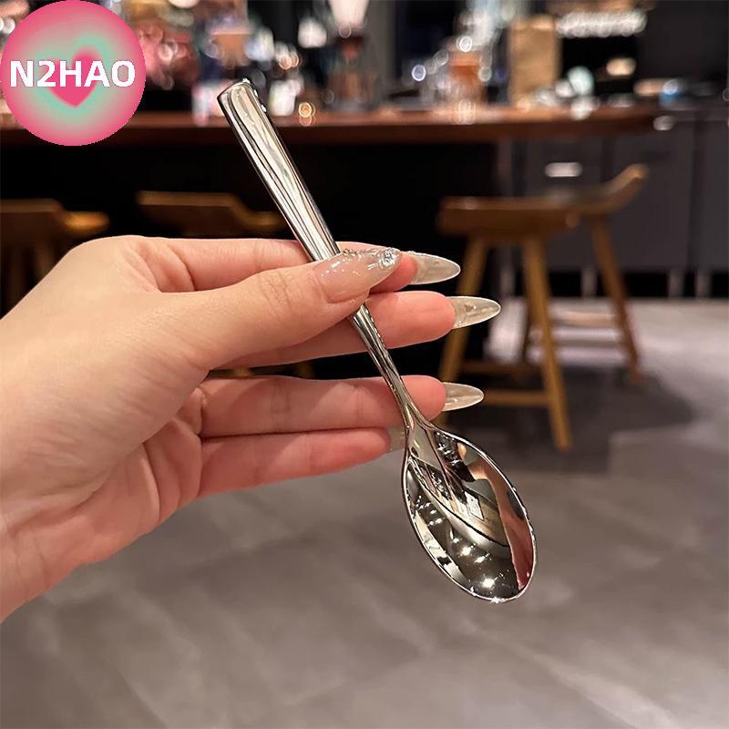 N2HAO Thép không gỉ Nhỏ Thìa Tròn Thìa Cà Phê Mật Ong Trộn Thìa Hộ Gia Đình Thìa Gia Vị Kem Món Tráng Miệng Thìa n