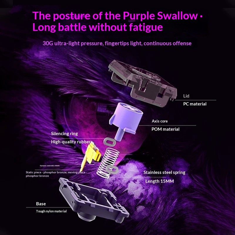 Switch Kaihua Raptor Purple Swallow Low Profile Silent Linear Êm Ái | KCAP - World of keycaps