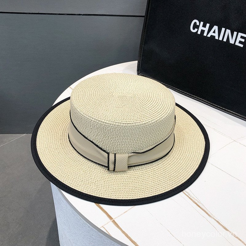 Mũ rơm phẳng kiểu Pháp mới dành cho nữ mùa hè ống hút fedora bên bờ biển chống nắng mũ đi biển mũ chống nắng