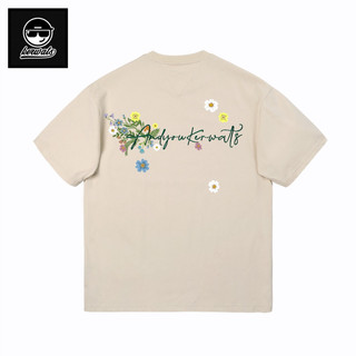 Áo thun cổ tròn Unisex KERWATS phong cách Hàn Quốc với họa tiết hoa và in chữ