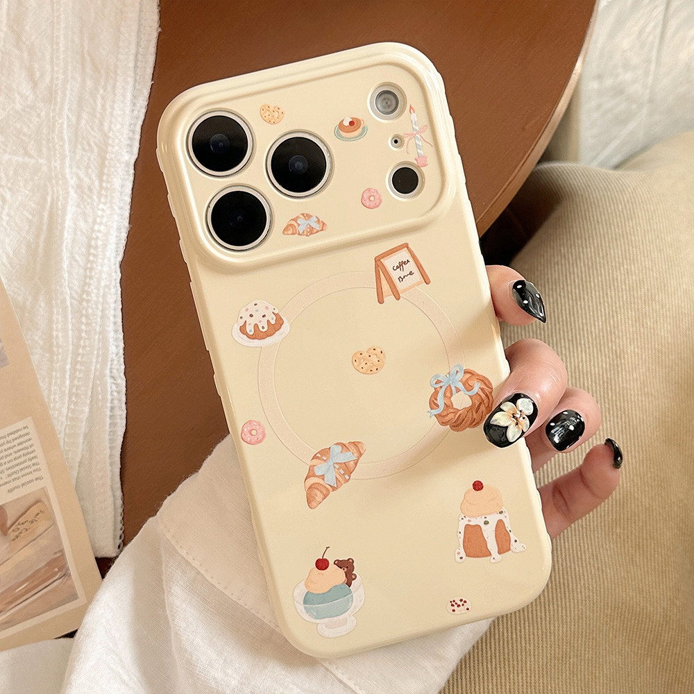 Giá đỡ từ tính Bánh nướng bánh bên trái tim tình yêu Vỏ điện thoại mềm cho iPhone 17 Pro Max 16 15 14 13 Vỏ bảo vệ chống sốc